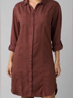 Prana NWT Doryan Shirt Dress in Vino Button-Front